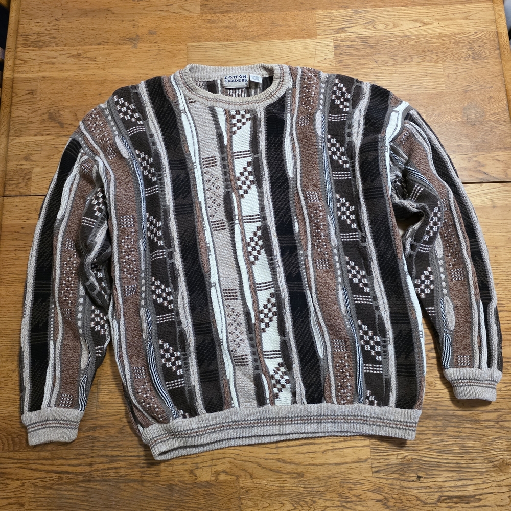 Fisherman Aran Cozy Lodge Coogi Style Cabin 100% Cotton Cotton Traders Sweater